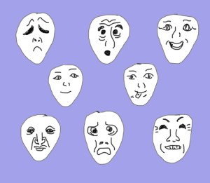 Quick Sketch of faces showing different emotions.